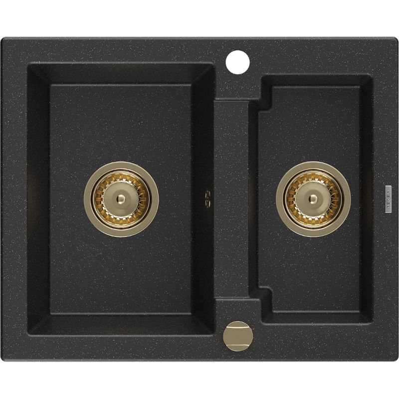 Zlewozmywak wpuszczany Mexen Carlos 1,5-komorowy czarny/srebrny metalik 582x475 mm 6518581500-73-G