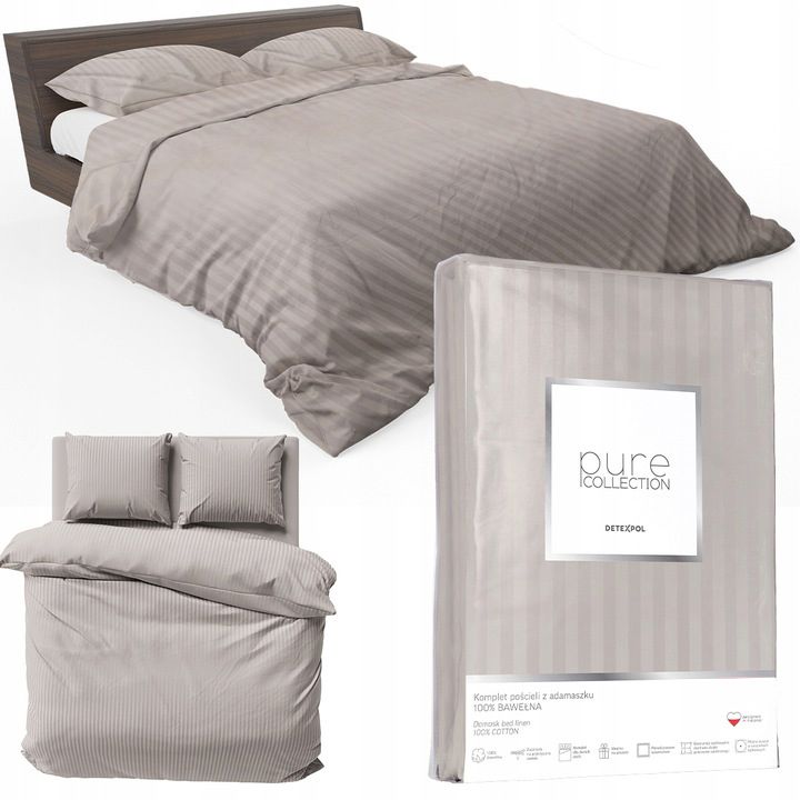 Pościel Detexpol Pure 200x220cm + 2x poszewka 70x80cm bawełna beżowa 1 kpl.