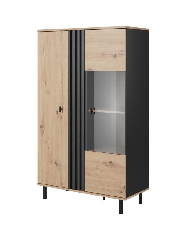 Witryna dwudrzwiowa Bettso Madis nowoczesna do salonu dąb artisan czarny antracyt 1szt.