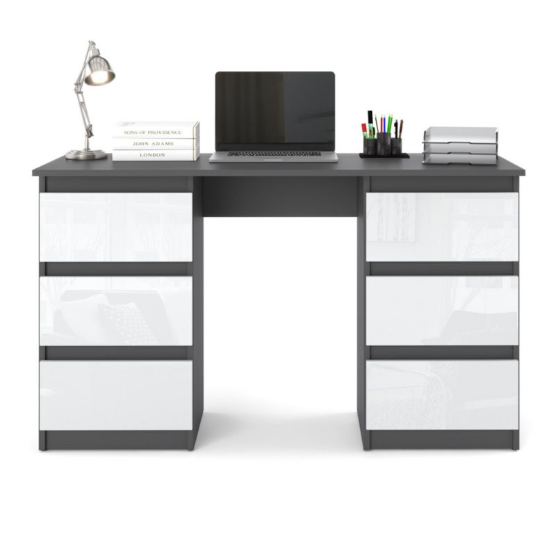 Biurko Hurtownia-Mebli Szuflady 6 Hugo 120cm Szary Mat Biały Połysk 120x50x75 cm 1szt.