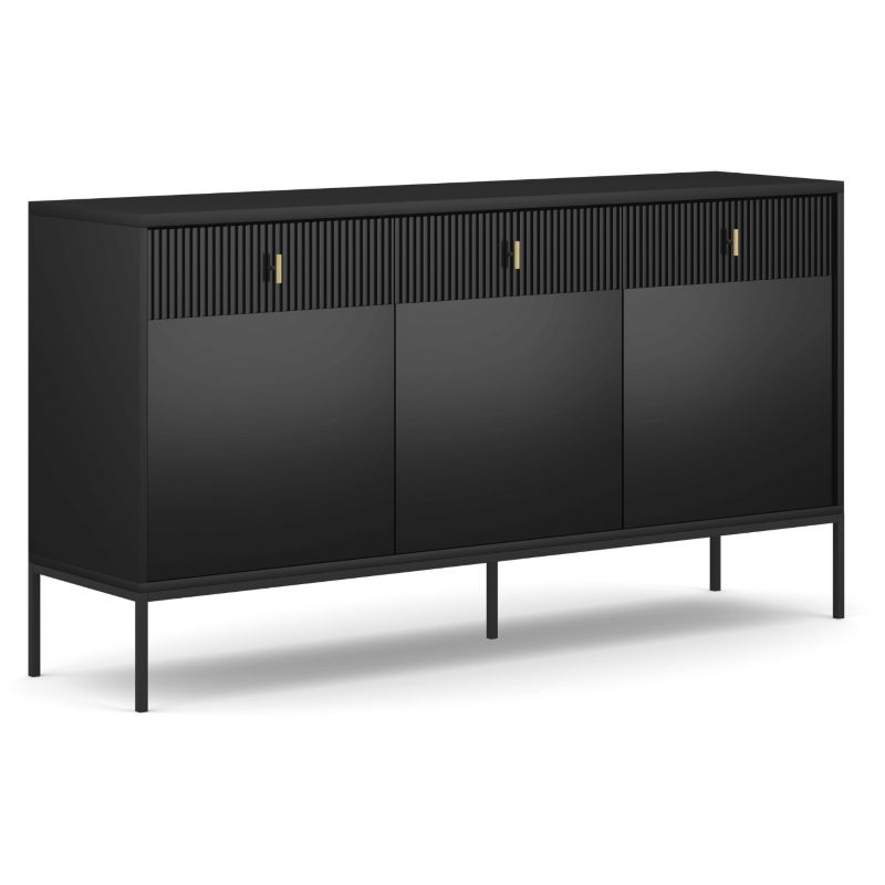 Komoda Marcos 154 cm Mebel Elite Trzydrzwiowa z Szufladami Ryflowana Czarna 1 szt