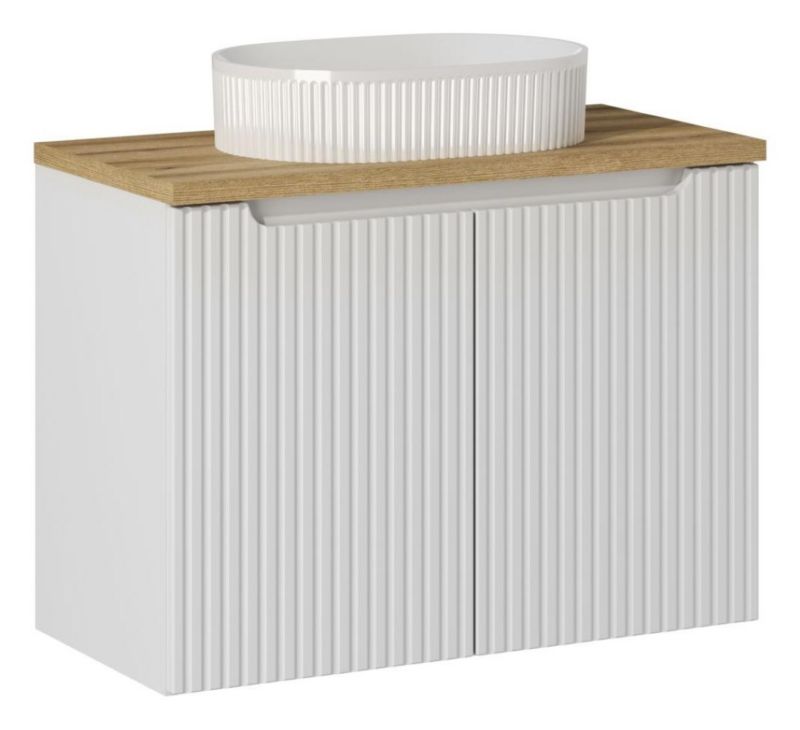 Szafka pod Umywalkę łazienkowa 80 cm Wisząca z Blatem Dąb Nova White Biała z Umywalką Furnidea 1szt.