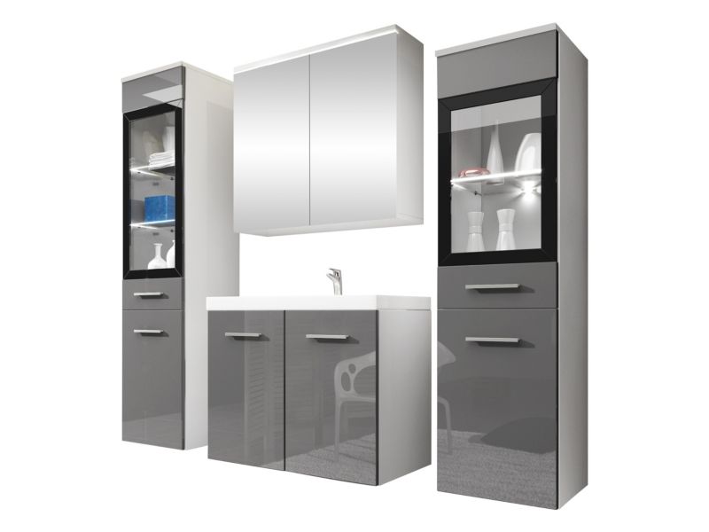 Meble łazienkowe MIRJAN 24 Madrit II z oświetleniem LED biały/szary połysk 1 kpl.