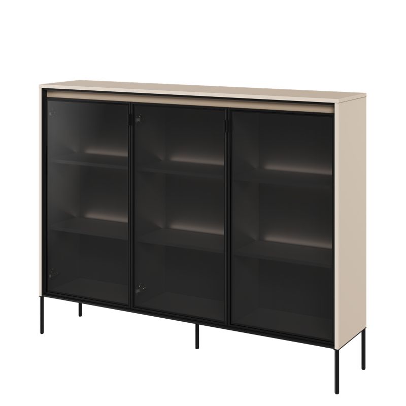 Witryna dwudrzwiowa Bettso Trend niska z oświetleniem LED i przeszklonym frontem beżowy 1szt.