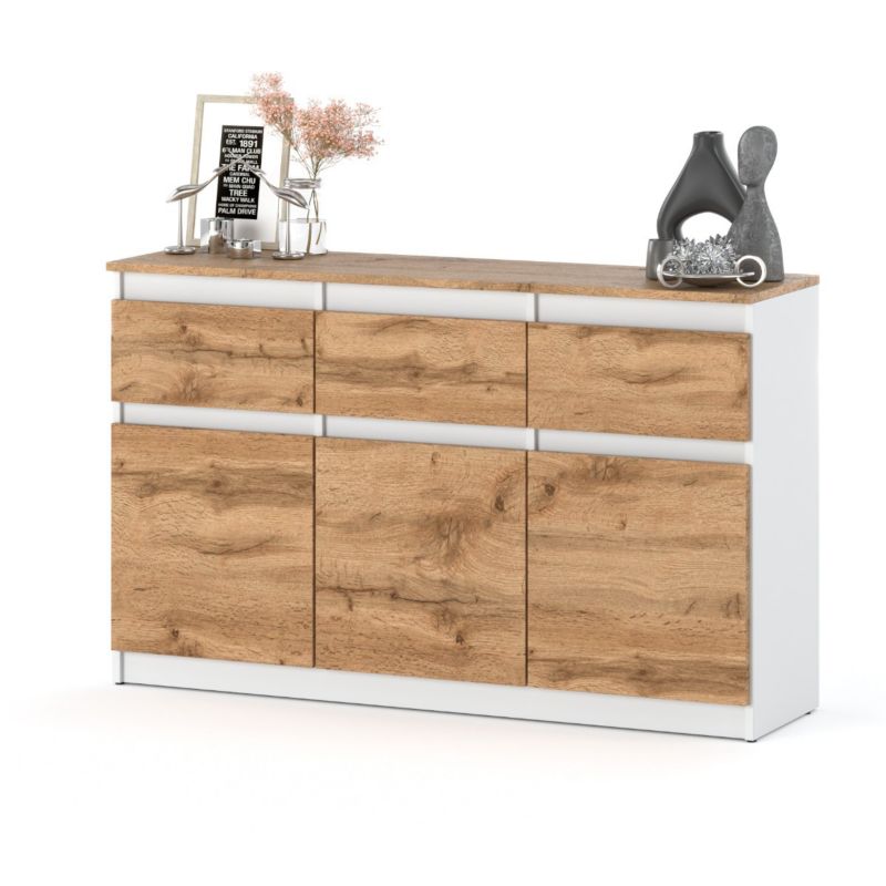Komoda Hurtownia-Mebli Szuflady 3 Oleksa Plus 3D3SZ 120cm Biały Mat Dąb Wotan 120x35x75 cm 1szt.