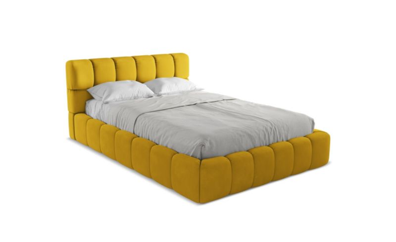 Łóżko LaMiaSofa Nalu z tkaniny szenilowej 140x200 musztardowy 1 szt.