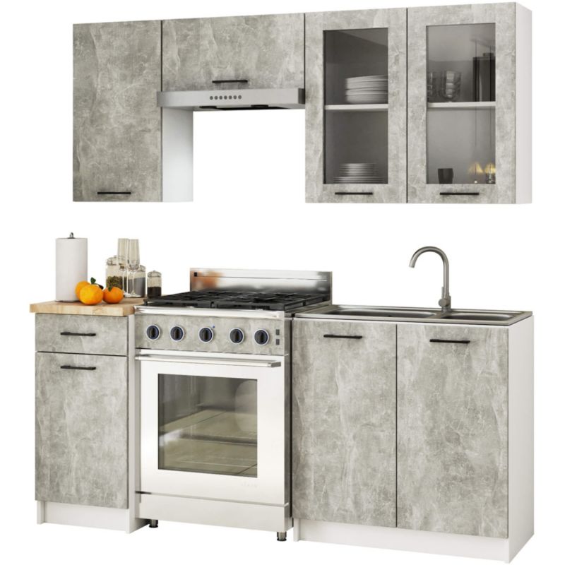 Zestaw kuchenny Akord Oliwia 1.8m H720 Szary Beton 180 cm 7 drzwi 1 szuflada kolor Beton mat 8 półek 180x46x203 cm 1 zestaw