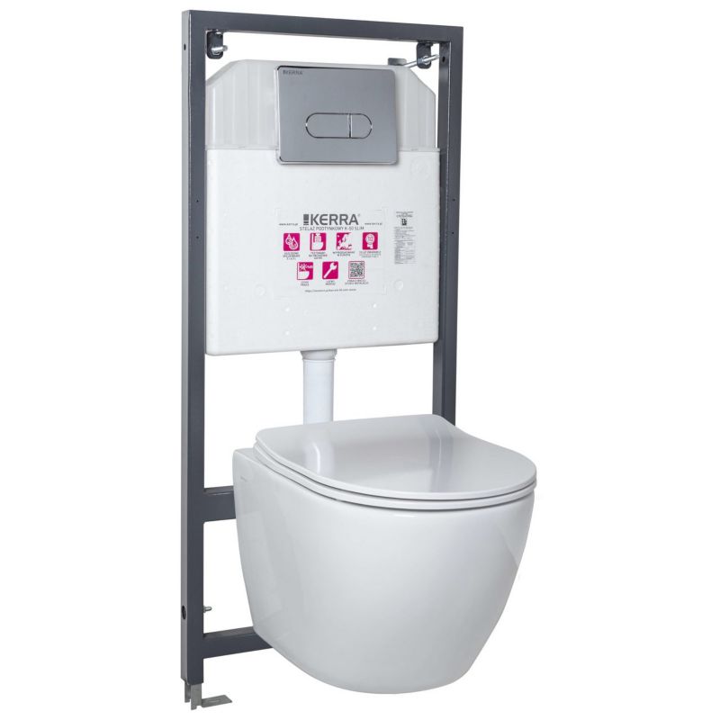Zestaw podtynkowy WC Kerra z miską białą Delos i przyciskiem Pacific chrom 1 szt.
