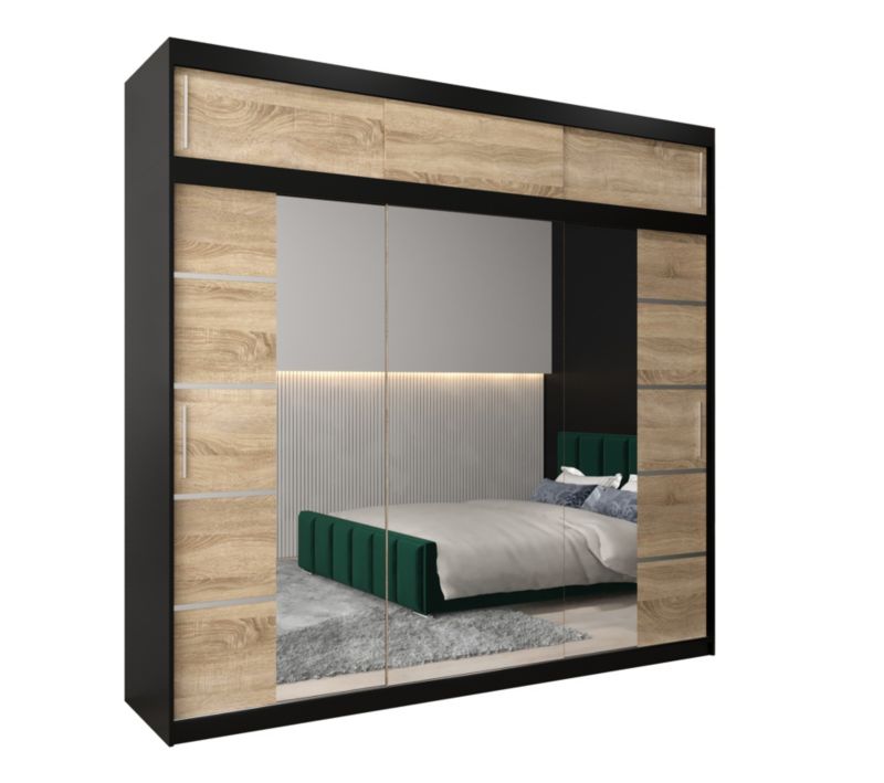 Szafa przesuwna Abiks Verona 4 250 czarny + sonoma z nadstawką 1 szt.