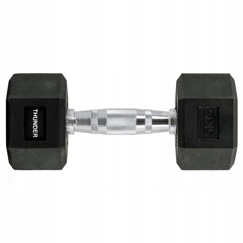 Hantla hexagonalna 5 kg THUNDER HEXAGONAL-DUMBBELLS-5KG gumowana stalowa profesjonalna 1szt.
