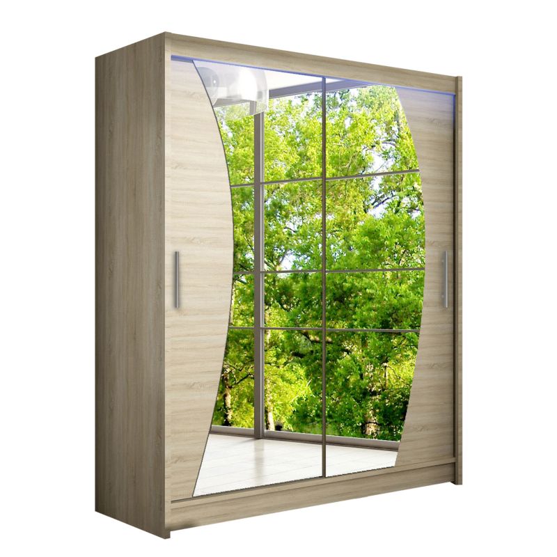 Szafa MIRJAN 24 z drzwiami przesuwnymi Presto X z oświetleniem RGB dąb sonoma/lustro 1 szt.