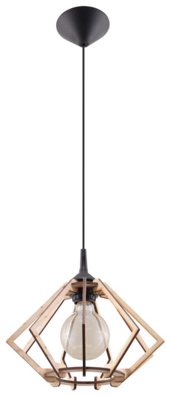 Lampa sufitowa wisząca Sollux Lighting Pompelmo 8925 czarna-naturalne drewno szerokość 35 cm 1xE27 x 60W 1 szt.