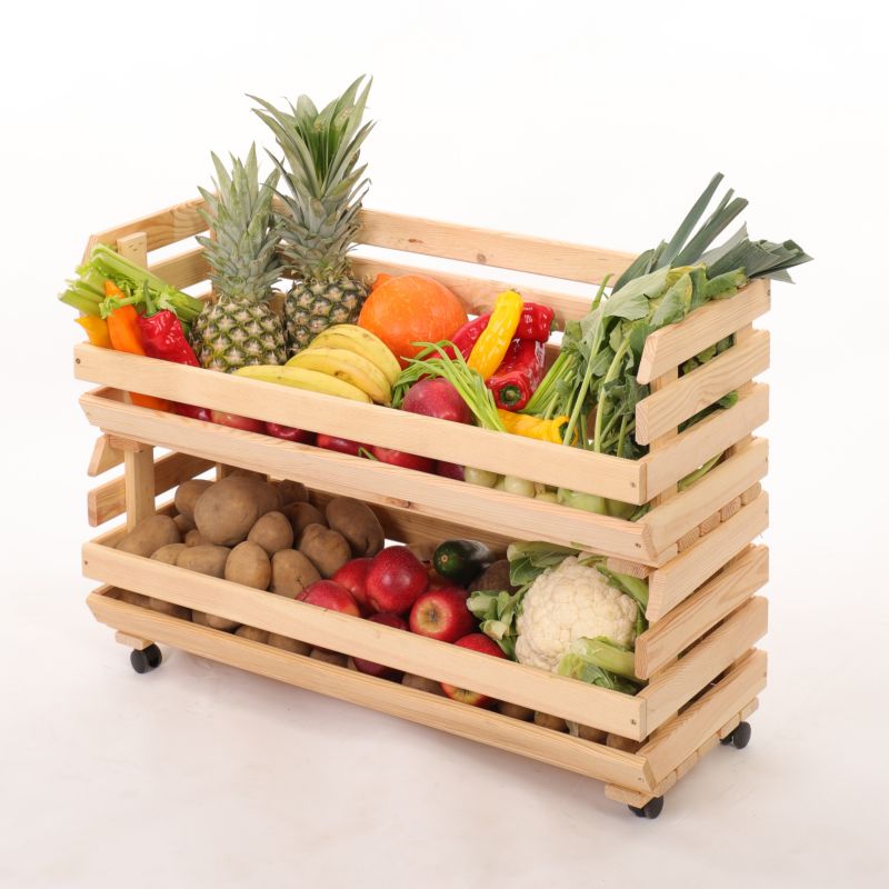 Regał na warzywa i owoce MODO24 na kółkach 55x77x30 cm 2 skrzynki drewno naturalne 1 szt
