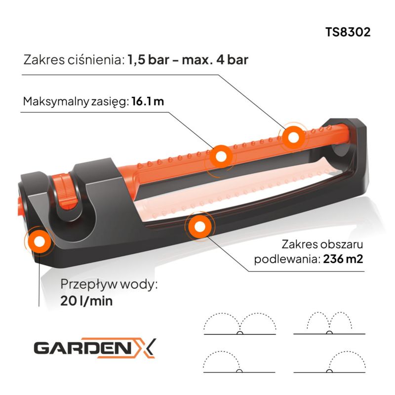Zraszacz ogrodowy wahadłowy - GardenX,- 1 szt.