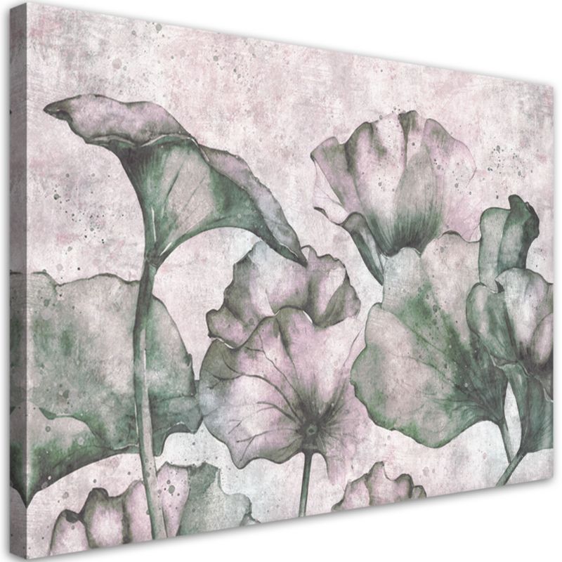 Obraz do salonu sypialni Feeby Zielone Liście na tle betonu 100x70 cm 1szt