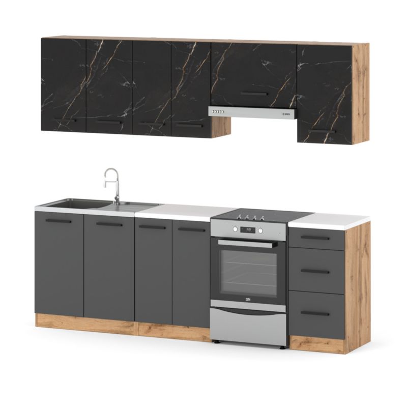 Zestaw Kuchenny Hurtownia-Mebli Z Blatem Kuchnia Mokka 240cm Dąb Wotan San Sebastian/Szary Mat 240x47x145 cm 1szt.