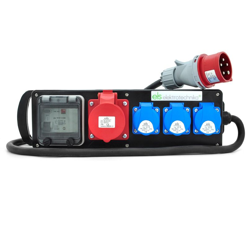 Rozdzielnica przenośna ELS Elektrotechnika 4PO310FW2G 3x230V 16A/5 zabezpieczona, z kablem 1,5m 5G2.5 i wtyczką 16A, gumowa 1 szt.
