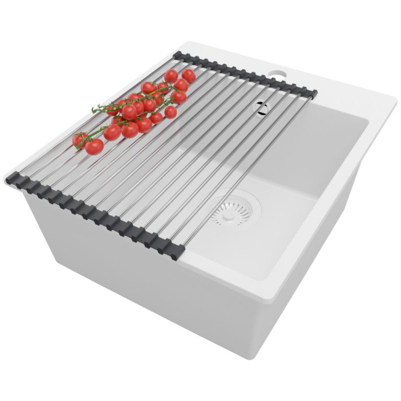 Zlewozmywak Ryga PRIMAGRAN Nablatowy 43x50cm do szafki od 45cm z Syfonem i Dodatkiem Cały Biały 1 szt.