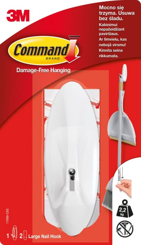 Haczyk samoprzylepny z metalowym uchwytem Command udźwig do 2,2 kg