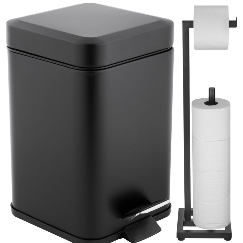 Zestaw łazienkowy Yoka Home kosz na śmieci z cichym opadem i Stojak na papier toaletowy czarny mat -1 szt.