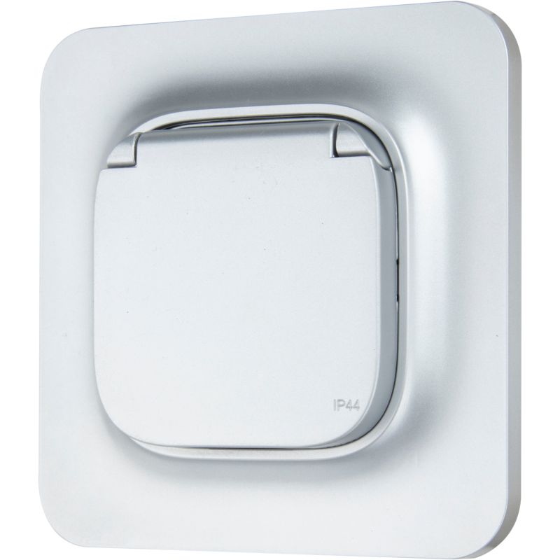 Gniazdo pojedyncze Jacobsen Kennet IP44 z uziemieniem srebrne