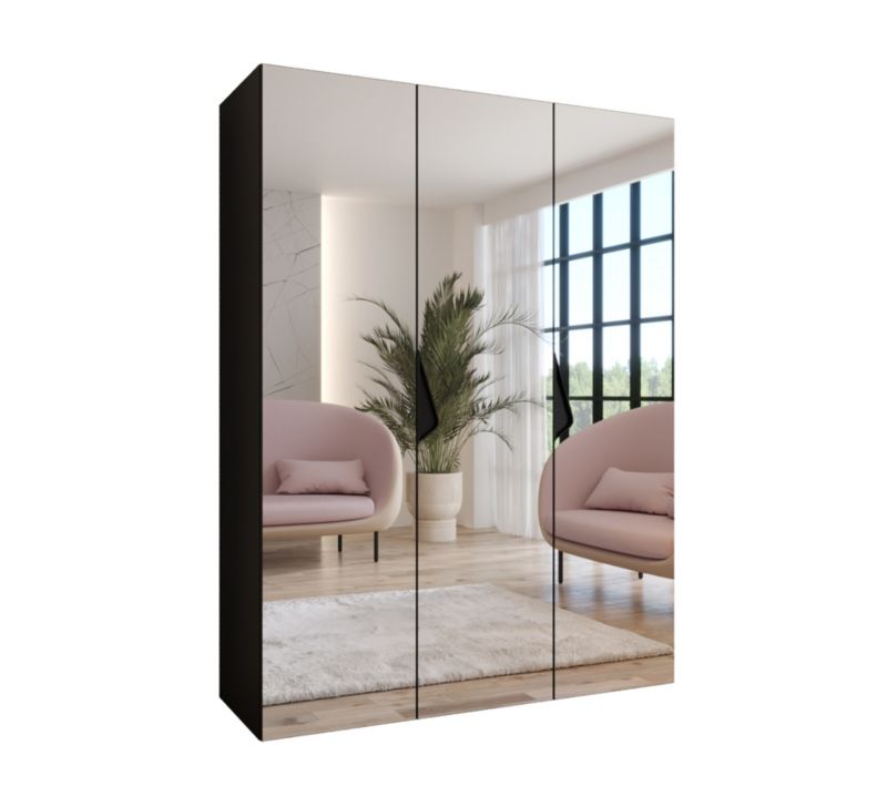 Szafa uchylna z lustrem otwierana Abiks SANDI 3 150 wys 202 cm Czarny + Czarny 1 szt