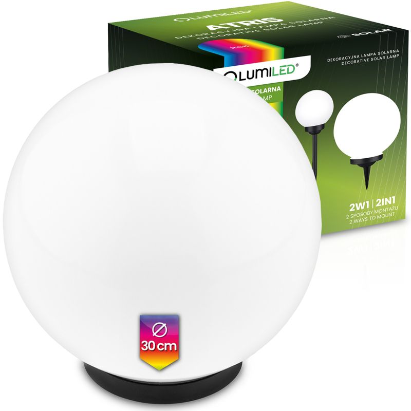 Lampa Solarna Lumiled Ogrodowa LED Wbijana Naziemna Biała Kula 30cm RGB 1 szt.