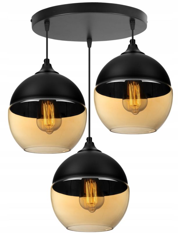 Lampa sufitowa wisząca Light Home LH Oslo 3x E27 60W klosz okrągły czarny/złoty 1szt.