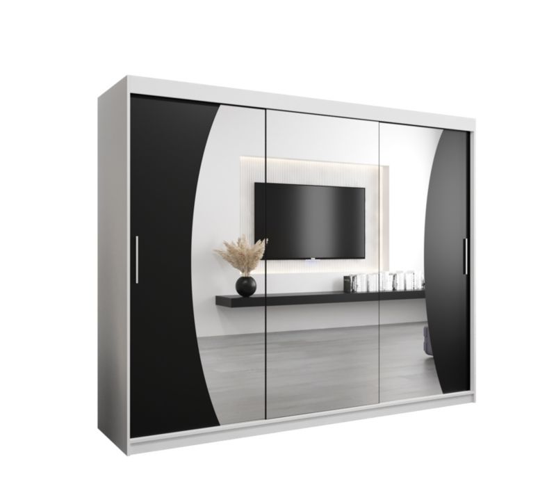 Szafa przesuwna Garderoba Abiks WAVE 250 biały mat + czarny mat 1 szt.