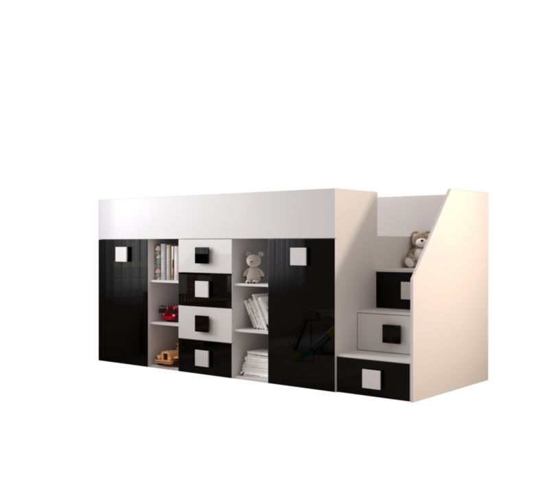 Łóżko piętrowe Antresola Abiks TOLEDO 3 P biały + czarny 1 szt.