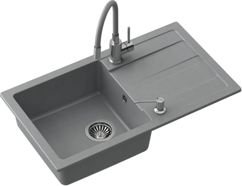 Zlewozmywak Quadron Ready Max 77x44 cm szary, bateria i dozownik, GraniteQ, 1 szt.