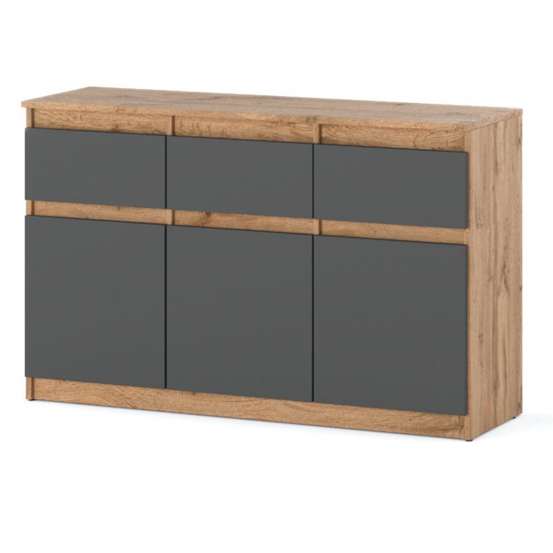 Komoda Hurtownia-Mebli Szuflady 3 Oleksa 3D3SZ 120cm Dąb Wotan Szary Mat 120x35x75 cm 1szt.