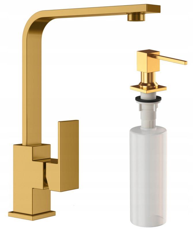 Bateria kuchenna Granitan Nook Złota Z Kwadratowym Dozownikiem Płynu Do Zlewu 1 szt.