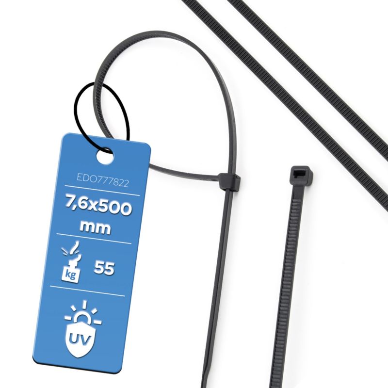 Opaski zaciskowe EDO opaski kablowe bezhalogenowa 7,6x500 Czarna UV EDO777822 100 szt.