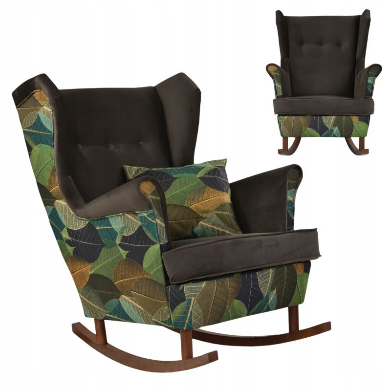 Fotel uszak do salonu bujany Family Meble Ari Print Duo brąz liście 1szt