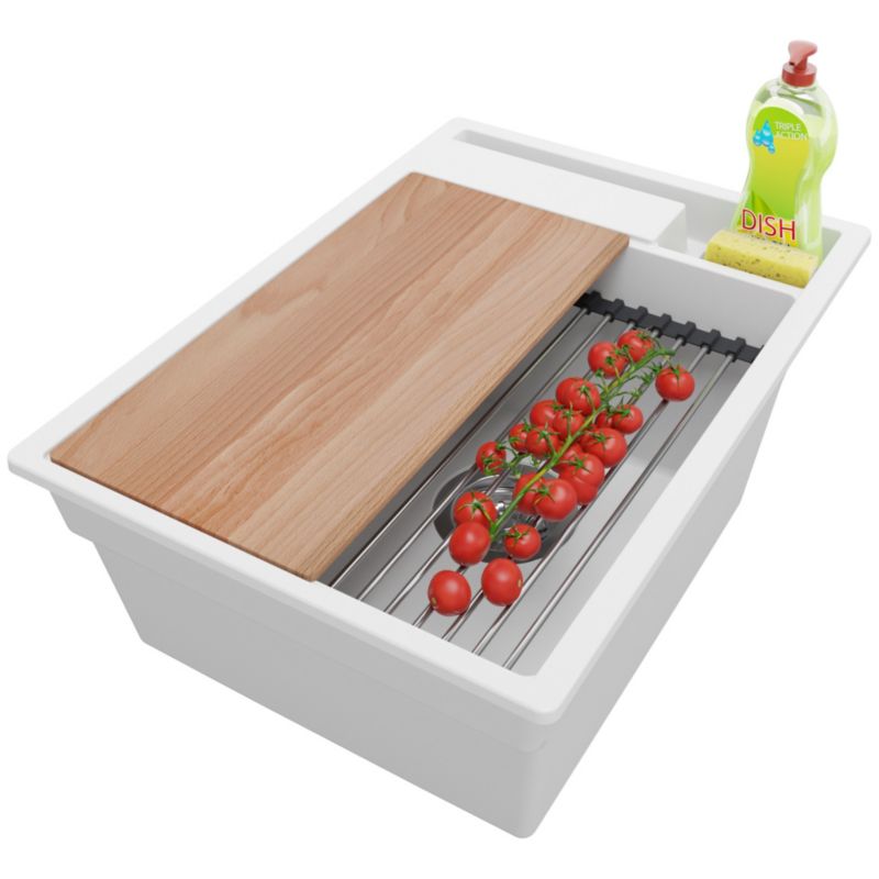 Zlewozmywak Oslo Pocket PRIMAGRAN Nablatowy 38x53cm do szafki od 40cm, Biały + Syfon + Akcesoria, S036, 1 szt.