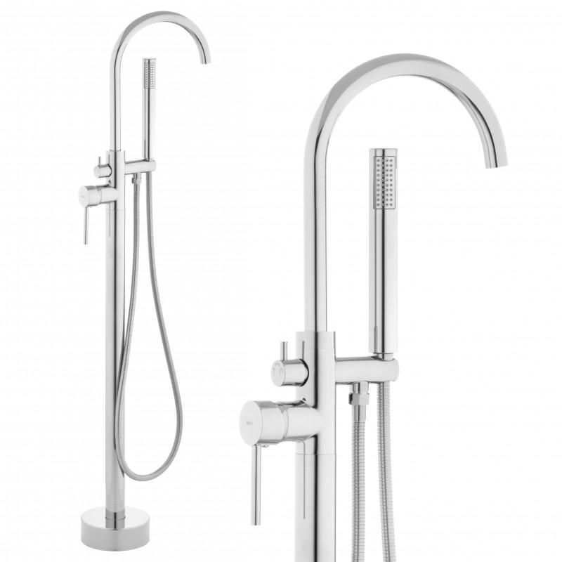 Bateria wannowo-prysznicowa wolnostojąca chromowana Yoka nowoczesny design, solidna mosiężna konstrukcja, 100 cm 1 szt.