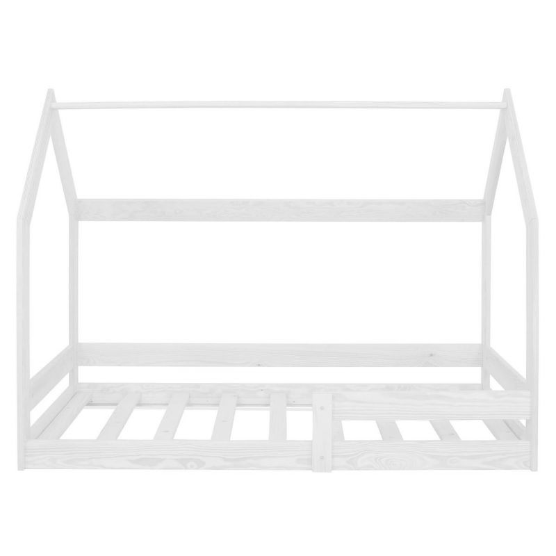 Łóżko dla dziecka z barierką i stelażem Springos domek 160x80 cm drewniane, białe 1 szt.