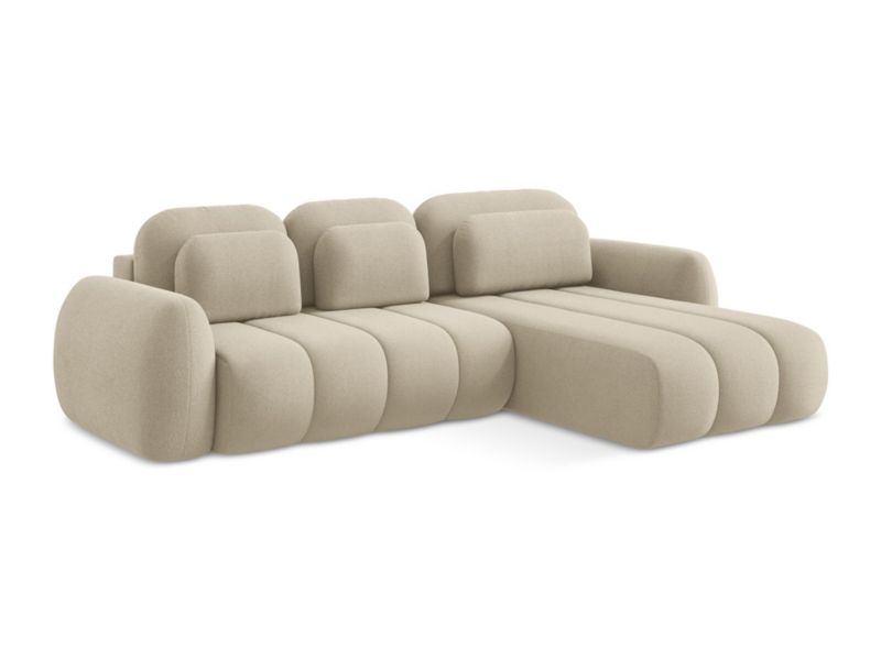 Narożnik prawostronny z funkcją spania LaMiaSofa GINOSA z tkaniny bouclé 304x190 cm ciemny beż 1 szt.