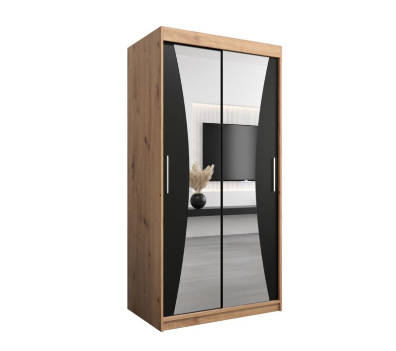 Szafa przesuwna Garderoba Abiks MONACO 100 dąb artisan + czarny mat 1 szt.