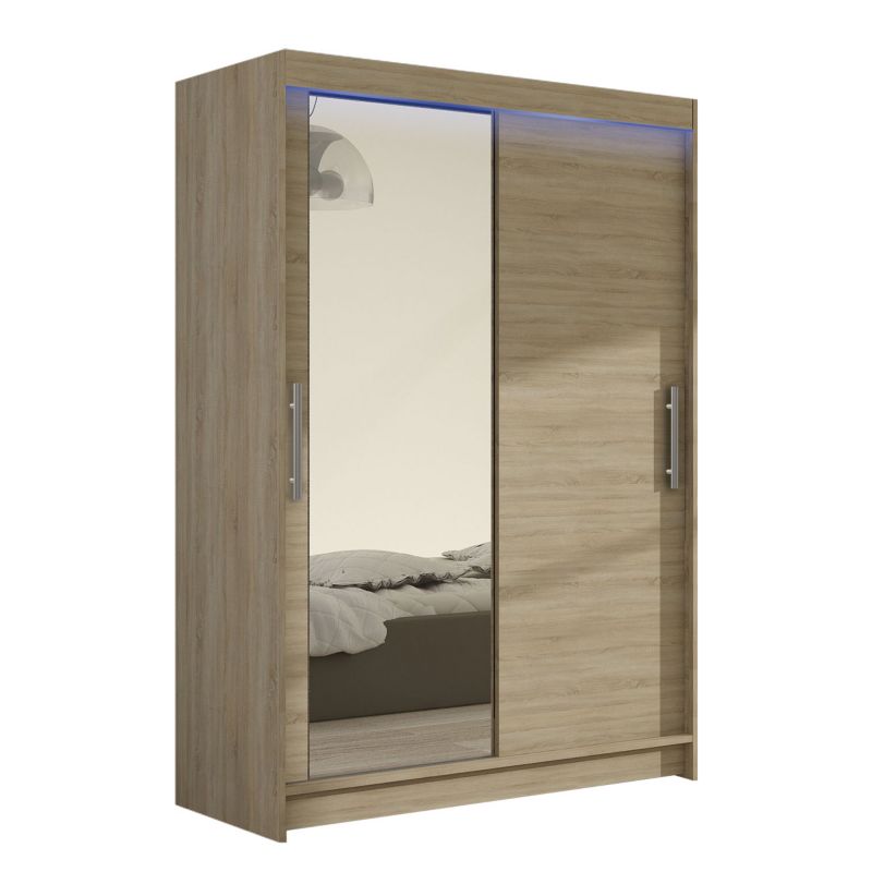 Szafa MIRJAN 24 z drzwiami przesuwnymi Miami VI z oświetleniem RGB dąb sonoma/lustro 1 szt.