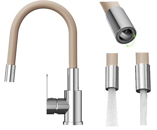 Bateria kuchenna Grado Plus Granitan z elastyczną wylewką beżowy obrotowy perlator