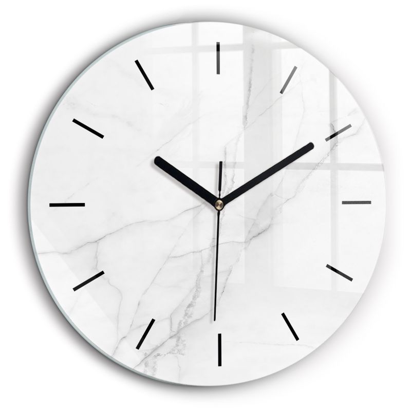 Zegar szklany Wallfluent fi60 cm Dekoracyjny marmur czarne wskazówki 1 szt.