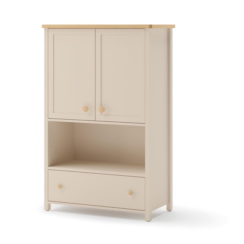 Wysoka komoda dwudrzwiowa BETTSO STORY z pojemną szufladą beż piaskowy