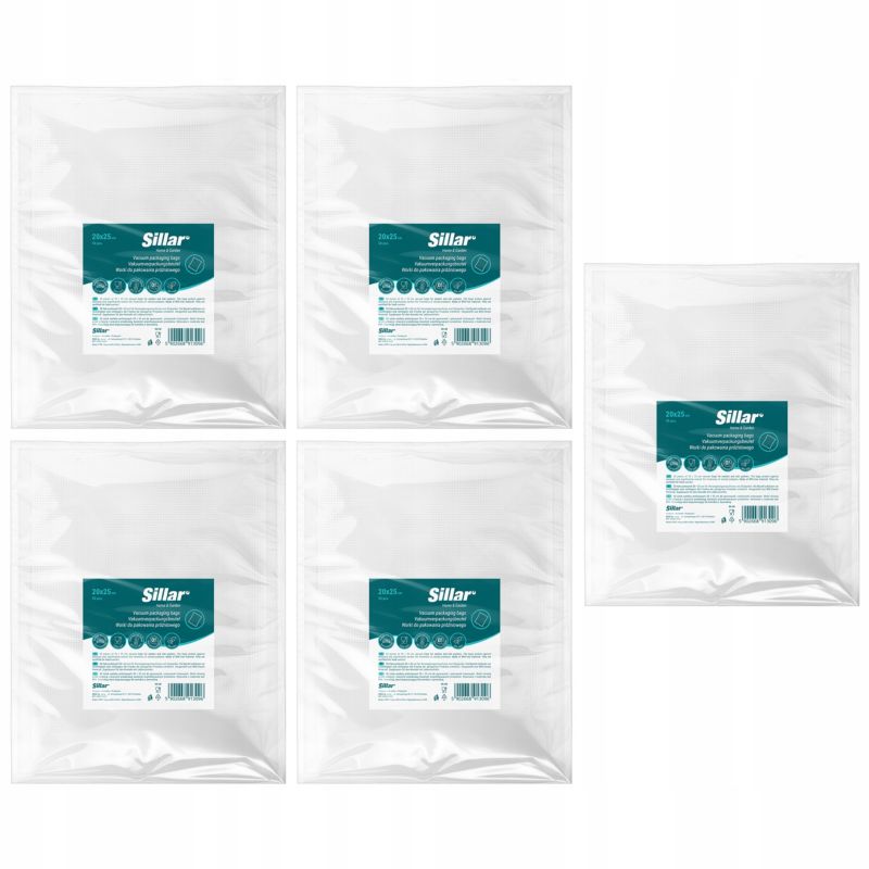 Worki próżniowe, Sillar, do pakowania żywności, zgrzewarek, moletowane, PA/PE, 20x25cm, 5 x 50szt