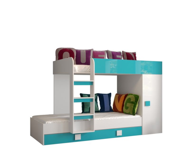 Łóżko piętrowe Antresola Abiks TOLEDO 2 biały + turkusowy 1 szt.