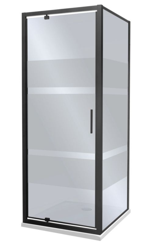 Kabina prysznicowa z brodzikiem niskim Kerra Tomar 80x80 cm czarne szkło z pasami uchylna 1 szt.