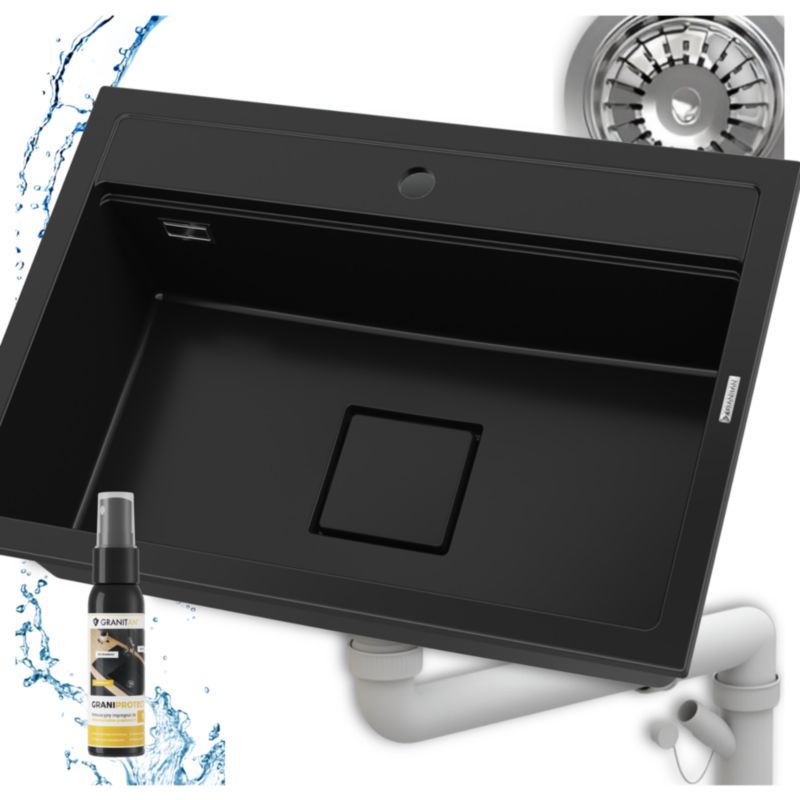 Zlewozmywak granitowy kuchenny Granitan Stone XL jednokomorowy Syfon Maskownica 1kpl.
