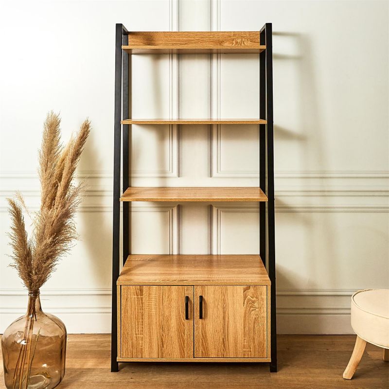 Regał na książki loftowy z szafkami i półkami 160 cm INTESI metalowy do salonu i biura 1 szt.