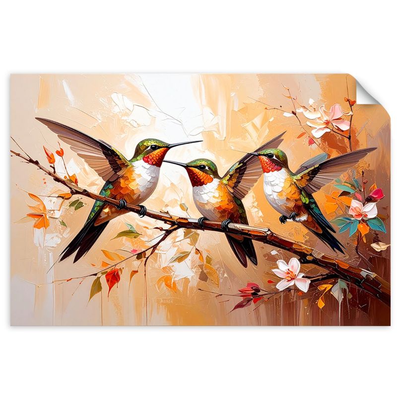 Naklejki samoprzylepne do salonu sypialni Feeby Kolorowe Kolibry Ptaki na beżowym tle 45x30cm 1szt